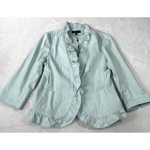 Talbots Blazer Womens 10 Mint Green Cottagecore Ruffle Trim Lightweight NWT